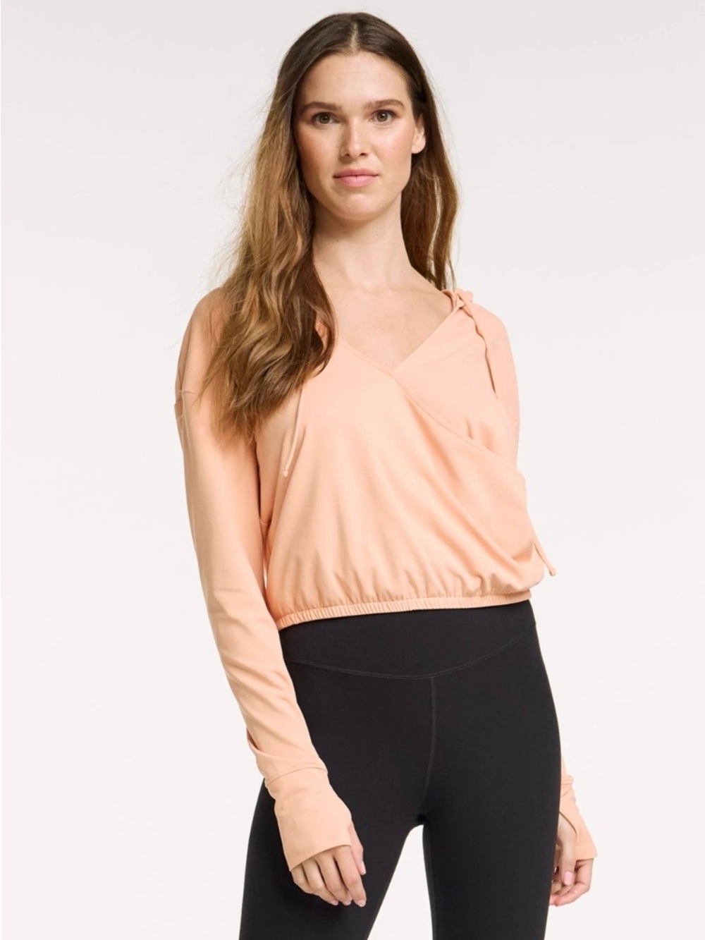 Cropped Wrap-Front Hoodie in Peach - Women's Lightweight Pullover